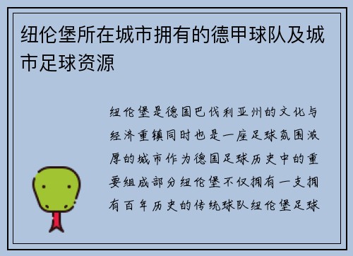 纽伦堡所在城市拥有的德甲球队及城市足球资源